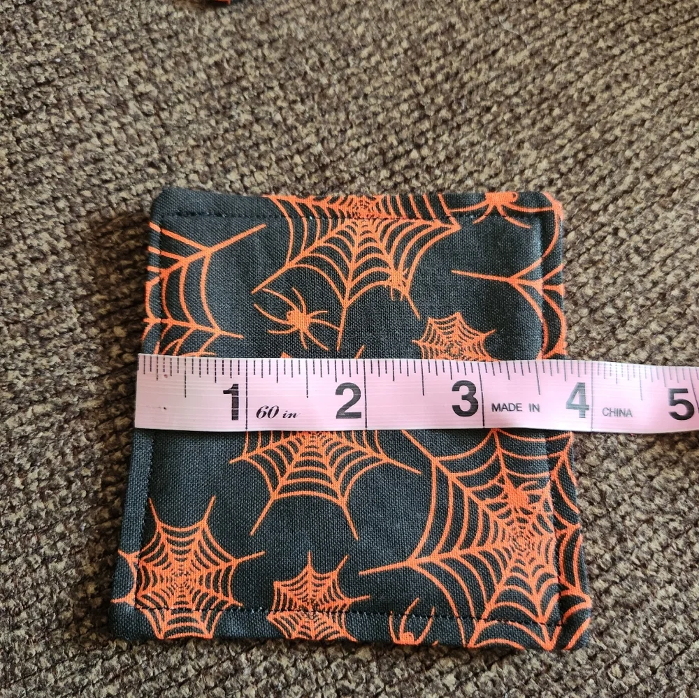 Halloween Coasters Set Of Handmade Spiderwebs Black Orange New